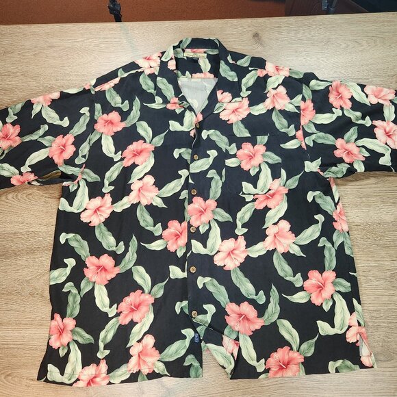 Tommy Bahama Other - Tommy Bahama Shirt 100% Silk Black Pink Hibiscus‎ XL Fits Like 3XL 4XL 28" PTP